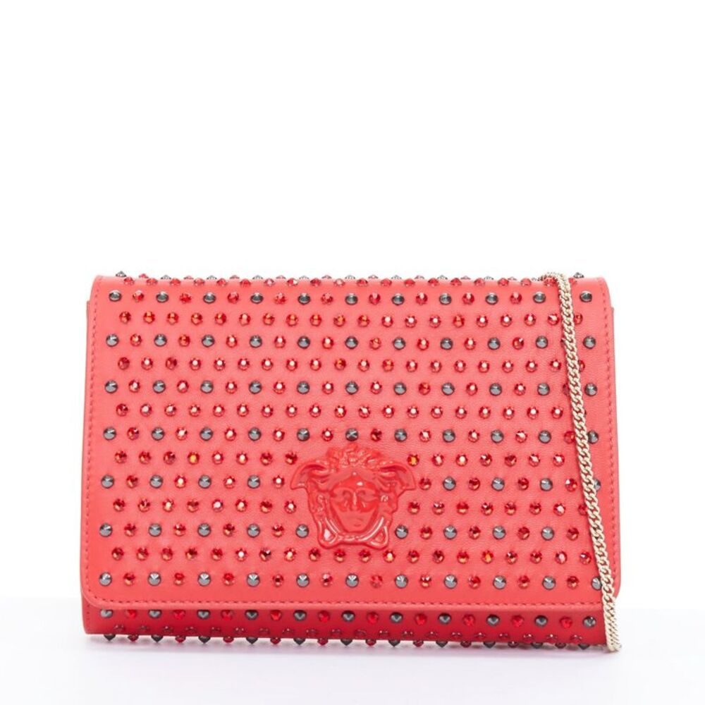 Versace Red Crystal Palazzo Medusa Embellished Crossbody Bag